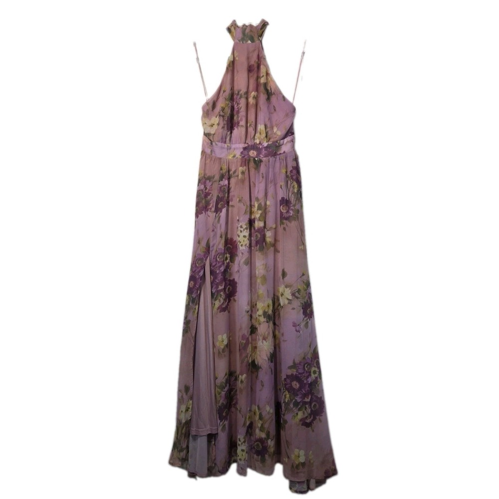 VICI Floral Halter Maxi Dress Womens Small Purple Mauve Backless Slit DC8699VC